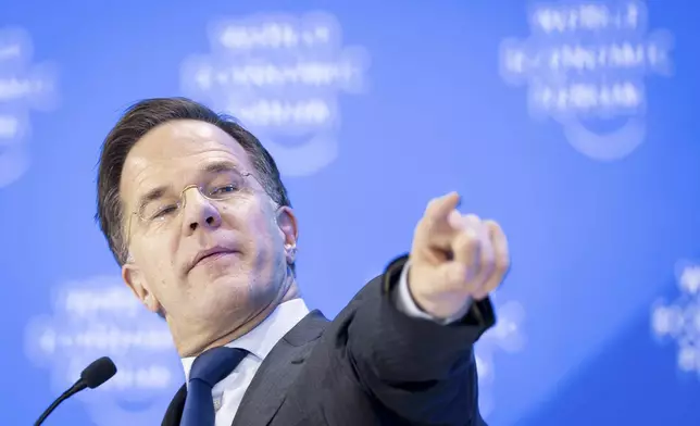 NATO Secretary General Mark Rutte attends the Annual Meeting of World Economic Forum in Davos, Switzerland, Thursday, Jan. 23, 2025. (Michael Buholzer/Keystone via AP)