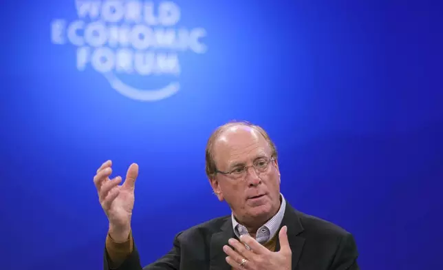 CEO of BlackRock Larry Fink speaks at the Annual Meeting of World Economic Forum in Davos, Switzerland, Thursday, Jan. 23, 2025. (AP Photo/Markus Schreiber)