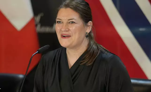 Cecilie Terese Myrseth, Minister of Trade and Industry of Norway, arrives for a signing ceremony at the Annual Meeting of World Economic Forum in Davos, Switzerland, Thursday, Jan. 23, 2025. (AP Photo/Markus Schreiber)