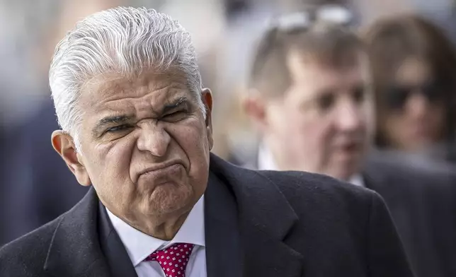 Jose Raul Mulino Quintero, President of Panama, reacts after a panel session during the 55th annual meeting of the World Economic Forum, WEF, in Davos, Switzerland, Wednesday, Jan. 22, 2025. (Michael Buholzer/Keystone via AP)
