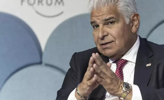President of Panama Jose Raul Mulino Quintero speaks during a panel session in the 55th annual meeting of the World Economic Forum (WEF) in Davos, Switzerland, Wednesday, Jan. 22, 2025. (Michael Buholzer/Keystone via AP)