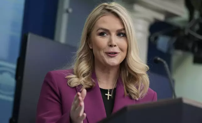 White House press secretary Karoline Leavitt speaks at the daily briefing at the White House in Washington Tuesday, Jan. 28, 2025. (AP Photo/Ben Curtis)