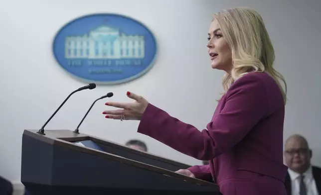White House press secretary Karoline Leavitt speaks during a briefing at the White House, Tuesday, Jan. 28, 2025, in Washington. (AP Photo/Evan Vucci)