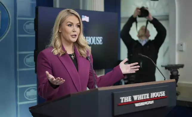 White House press secretary Karoline Leavitt speaks at the daily briefing at the White House in Washington Tuesday, Jan. 28, 2025. (AP Photo/Ben Curtis)