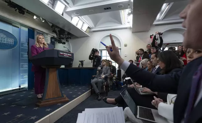White House press secretary Karoline Leavitt speaks at the daily briefing at the White House in Washington Tuesday, Jan. 28, 2025. (AP Photo/Ben Curtis)