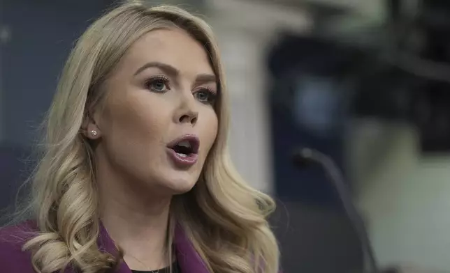 White House press secretary Karoline Leavitt speaks at the daily briefing at the White House in Washington Tuesday, Jan. 28, 2025. (AP Photo/Ben Curtis)