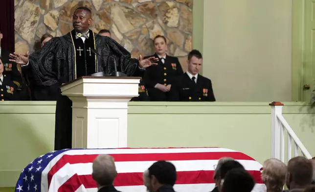 Pastor Tony Lowden speaks during the funeral service for former President Jimmy Carter at Maranatha Baptist Church in Plains, Ga., Thursday, Jan. 9, 2025. Carter died Dec. 29 at the age of 100. (AP Photo/Alex Brandon, Pool)