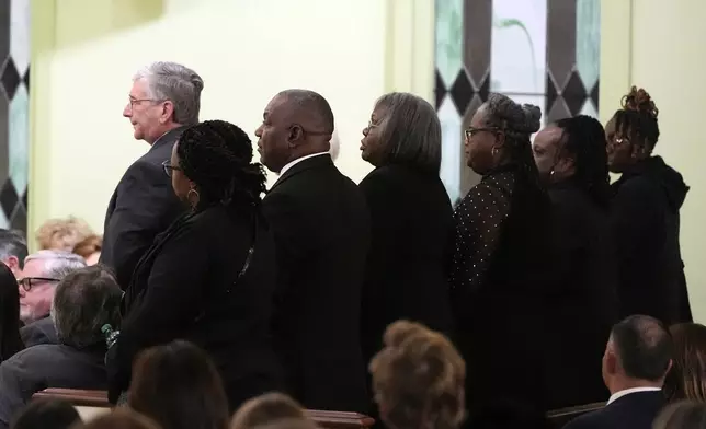 Caregivers are recognized during the funeral service for former President Jimmy Carter at Maranatha Baptist Church in Plains, Ga., Thursday, Jan. 9, 2025. Carter died Dec. 29 at the age of 100. (AP Photo/Alex Brandon, Pool)