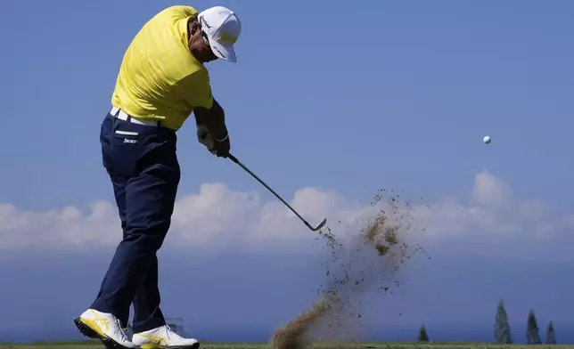 Hideki Matsuyama, of Japan, hits off the 11th tee during the final round of The Sentry golf event, Sunday, Jan. 5, 2025, at Kapalua Plantation Course in Kapalua, Hawaii. (AP Photo/Matt York)