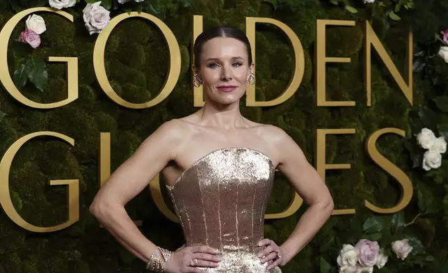 Kristen Bell arrives at the 82nd Golden Globes on Sunday, Jan. 5, 2025, at the Beverly Hilton in Beverly Hills, Calif. (Photo by Jordan Strauss/Invision/AP)