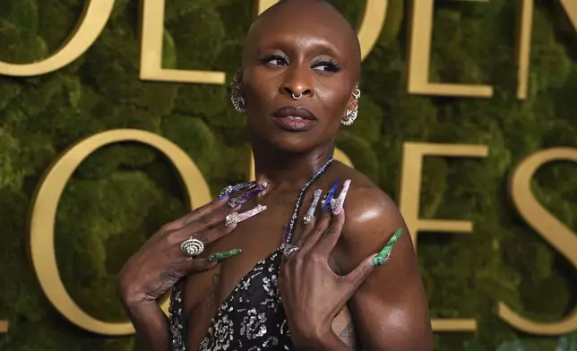 Cynthia Erivo arrives at the 82nd Golden Globes on Sunday, Jan. 5, 2025, at the Beverly Hilton in Beverly Hills, Calif. (Photo by Jordan Strauss/Invision/AP)