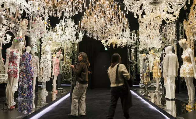 Creations are displayed during the exhibition "From the Heart to the Hands: Dolce&amp;Gabbana" at the Grand Palais, in Paris, Thursday, Jan. 9, 2025. (AP Photo/Thibault Camus)