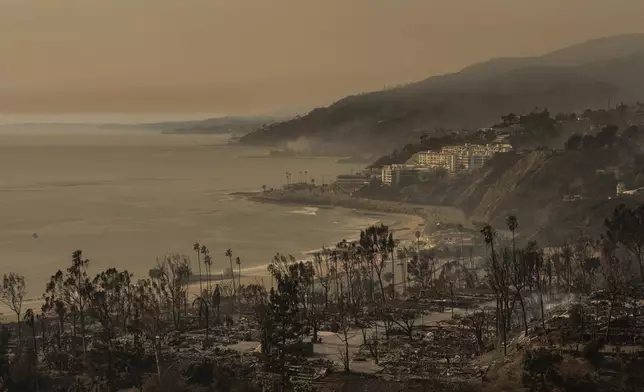 A mobile home community devastated by the Palisades Fire is seen in the Pacific Palisades neighborhood of Los Angeles, Thursday, Jan. 9, 2025. (AP Photo/Jae C. Hong)