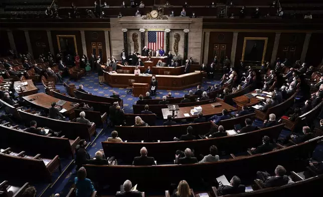 FILE - Vice President Mike Pence and Speaker of the House Nancy Pelosi, D-Calif., officiate as a joint session of the House and Senate convenes to count the Electoral College votes cast in the presidential election, at the Capitol in Washington, Jan. 6, 2021. (AP Photo/J. Scott Applewhite, File)