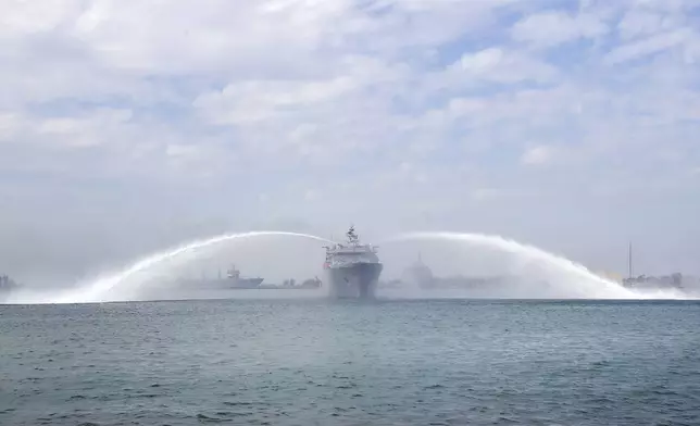 A Da Wu-class rescue and salvage ship is seen during a drill in Kaohsiung City, Southern Taiwan, Thursday, Jan. 9, 2025. (AP Photo/Chiang Ying-ying)