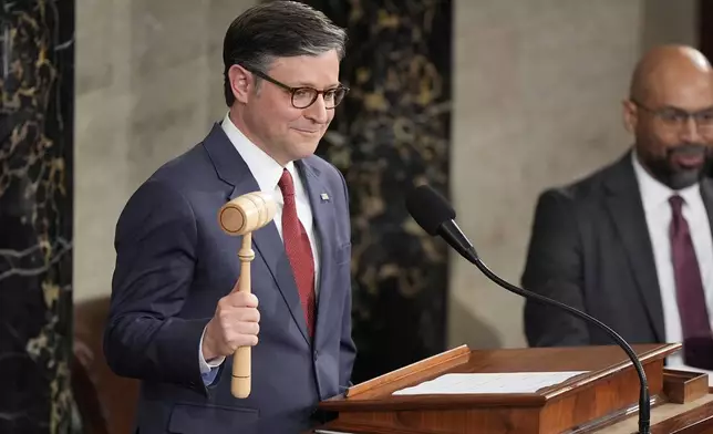 House Speaker Mike Johnson, R-La., closes with the gavel after he and members of the House took the oath of office as the House of Representatives meets to elect a speaker and convene the new 119th Congress at the Capitol in Washington, Friday, Jan. 3, 2025. (AP Photo/Mark Schiefelbein)