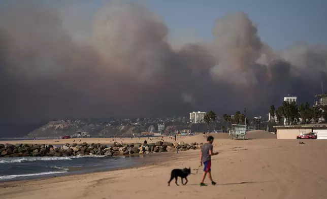 Smoke from a wildfire is seen from the Venice Beach section of Los Angeles, Tuesday, Jan. 7, 2025. (AP Photo/Jae C. Hong)