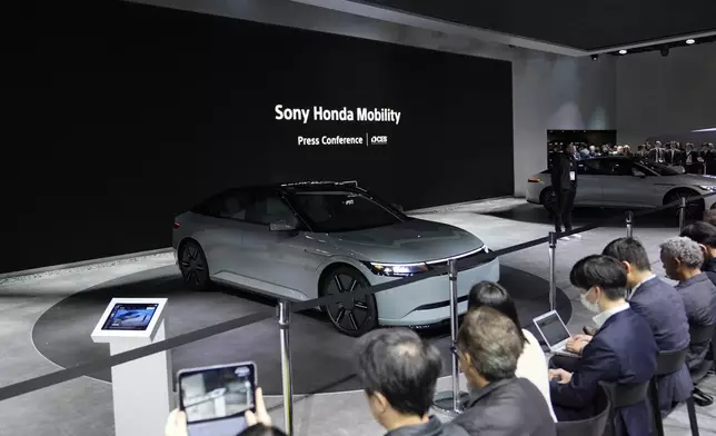 A Sony Honda Mobility is displayed at a Sony booth during the CES tech show, Tuesday, Jan. 7, 2025, in Las Vegas. (AP Photo/Abbie Parr)