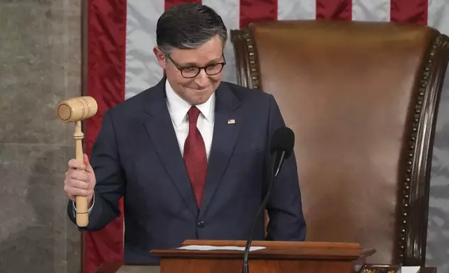 House Speaker Mike Johnson, R-La., closes with the gavel after he and members of the House took the oath of office as the House of Representatives meets to elect a speaker and convene the new 119th Congress at the Capitol in Washington, Friday, Jan. 3, 2025. (AP Photo/Jacquelyn Martin)