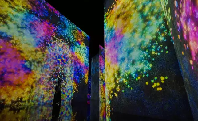 teamLab, Autonomous Abstraction (c) teamLab - The dots of light blink and change color in cycles unique to each dot. A spontaneous order phenomenon occurs between dots that are close to each other, and their hues and the rhythm at which they blink gradually synchronize.