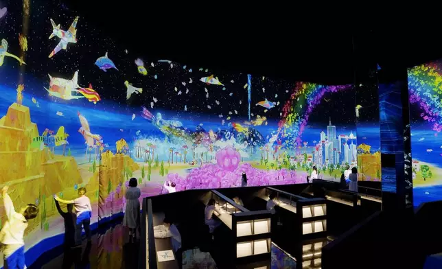 teamLab, Sketch Umwelt World (c) teamLab - Color in an airplane, dolphin, hawk, or butterfly on the paper provided and see the picture you have drawn appear three-dimensionally, flying through the world. If you touch them, they speed up or fly away. You can control the plane, dolphin, hawk, or butterfly with your smartphone and see the world from their perspectives on the screen.