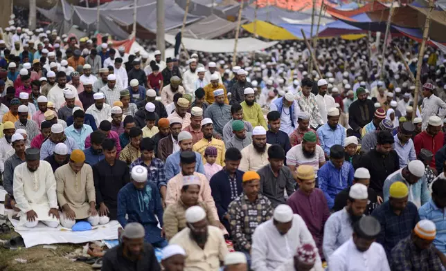 Muslim devotees pray during the first phase of the three-day Biswa Ijtema, or the World Congregation of Muslims, at the banks of the Turag river in Tongi, near Dhaka, Bangladesh, Friday, Jan. 31, 2025. (AP Photo/Mahmud Hossain Opu)