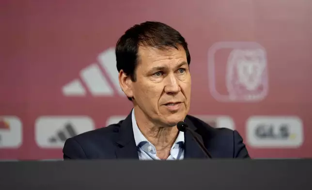Newly appointed coach for Belgium's national team Red Devils, Rudi Garcia, addresses a media conference in Tubize, Belgium, Friday, Jan. 24, 2025. (AP Photo/Virginia Mayo)