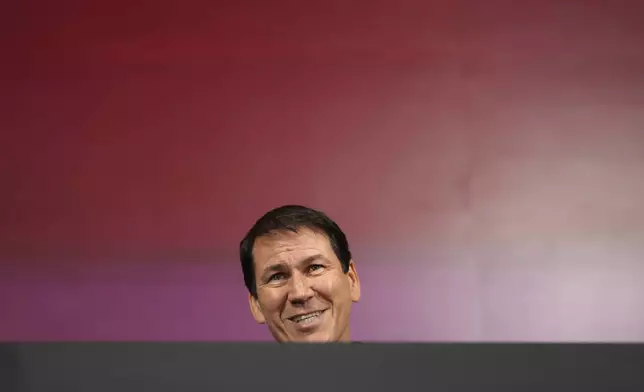 Newly appointed coach for Belgium's national team Red Devils, Rudi Garcia, addresses a media conference in Tubize,Belgium, Friday, Jan. 24, 2025. (AP Photo/Virginia Mayo)