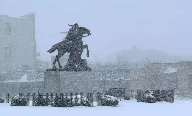 Snow falls in St. Joseph, Mo., Sunday, Jan. 5, 2025. (AP Photo/Nick Ingram)