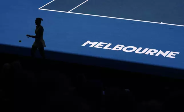 Aryna Sabalenka of Belarus prepares to serve to Clara Tauson of Denmark during their third round match at the Australian Open tennis championship in Melbourne, Australia, Friday, Jan. 17, 2025. (AP Photo/Asanka Brendon Ratnayake)