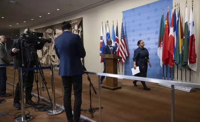 Democratic Republic of the Congo's State Minister, Minister of Foreign Affairs, International Cooperation and Francophonie Thérèse Kayikwamba Wagner leaves a press conference at the United Nations headquarters, Sunday, Jan. 26, 2025. (AP Photo/Yuki Iwamura)