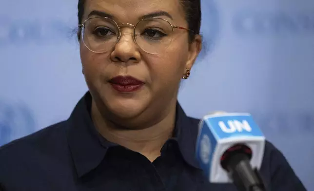 Democratic Republic of the Congo's State Minister, Minister of Foreign Affairs, International Cooperation and Francophonie Thérèse Kayikwamba Wagner speaks during a press conference at the United Nations headquarters, Sunday, Jan. 26, 2025. (AP Photo/Yuki Iwamura)