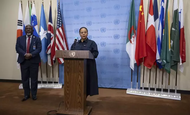 Democratic Republic of the Congo's State Minister, Minister of Foreign Affairs, International Cooperation and Francophonie Thérèse Kayikwamba Wagner speaks during a press conference at the United Nations headquarters, Sunday, Jan. 26, 2025. (AP Photo/Yuki Iwamura)