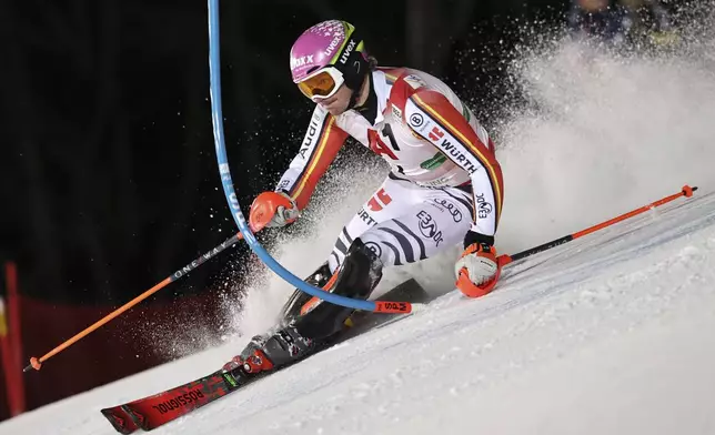 Germany's Linus Strasser competes during an alpine ski, men's World Cup slalom, in Schladming, Austria, Wednesday, Jan. 29, 2025. (AP Photo/Marco Trovati)