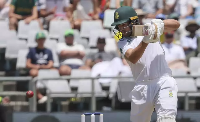 South Africa's Wiaan Mulder bats, during the second test cricket match between South Africa and Pakistan, in Cape Town, South Africa, Friday, Jan. 3, 2025. (AP Photo/Halden Krog)