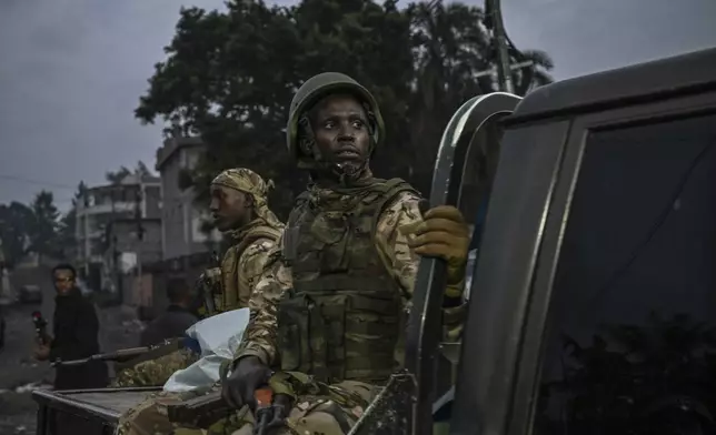 M23 rebels patrol in Goma, Democratic republic of the Congo, Wednesday, Jan. 29, 2025. (AP Photo/Moses Sawasawa)