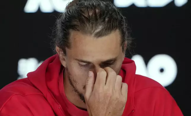 Alexander Zverev of Germany attends a press conference after his loss to Jannik Sinner of Italy following the men's singles final at the Australian Open tennis championship in Melbourne, Australia, Sunday, Jan. 26, 2025. (AP Photo/Vincent Thian)