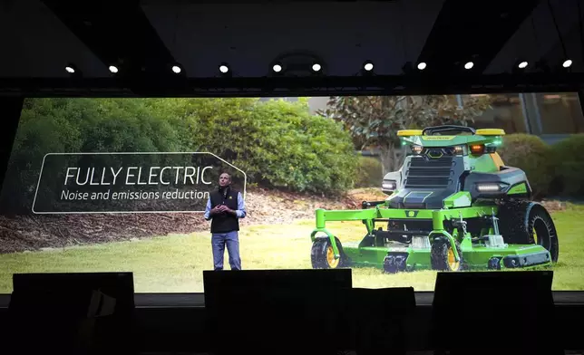 Igino Cafiero, director of high value crop autonomy at John Deere, speaks during a John Deere news conference ahead of the CES tech show Monday, Jan. 6, 2025, in Las Vegas. (AP Photo/Abbie Parr)