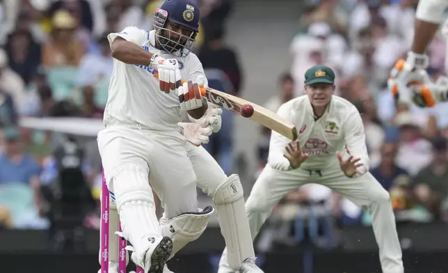 India's Rishabh Pant bats during play on the first day of the fifth cricket test between India and Australia at the Sydney Cricket Ground, in Sydney, Australia, Friday, Jan. 3, 2025. (AP Photo/Mark Baker)