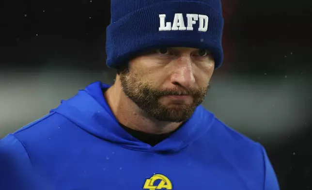 Los Angeles Rams head coach Sean McVay walks the sidelines during the second half of an NFL football NFC divisional playoff game against the Philadelphia Eagles on Sunday, Jan. 19, 2025, in Philadelphia. (AP Photo/Derik Hamilton)