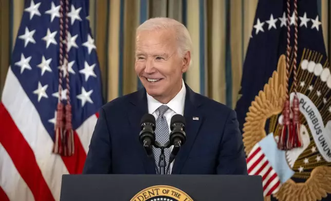 President Joe Biden speaks during an event to mark his administration's efforts to confirm federal judges during his term in the State Dining Room at the White House, Thursday, Jan. 2, 2025, in Washington. (AP Photo/Mark Schiefelbein)