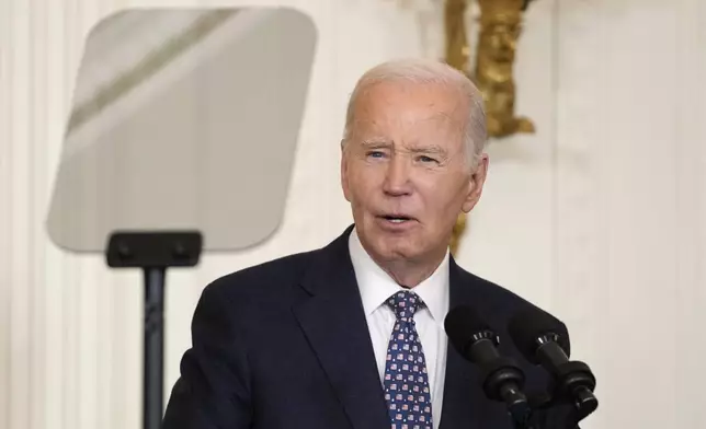 President Joe Biden speaks before presenting the Medal of Honor, the nation's highest military decoration, to several recipients during a ceremony in the East Room of the White House in Washington, Friday, Jan. 3, 2025. (AP Photo/Susan Walsh)