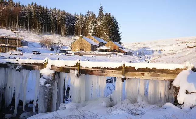 Icicles hang from the Killhope Lead Mine in Durham, England, Thursday, Jan. 9, 2025. (Owen Humphreys/PA via AP)