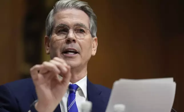 Scott Bessent, President-elect Donald Trump's choice to be secretary of the Treasury, appears before the Senate Finance Committee for his confirmation hearing, at the Capitol in Washington, Thursday, Jan. 16, 2025. (AP Photo/J. Scott Applewhite)