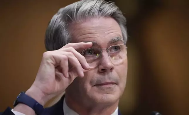 Scott Bessent, President-elect Donald Trump's choice to be secretary of the Treasury, appears before the Senate Finance Committee for his confirmation hearing, at the Capitol in Washington, Thursday, Jan. 16, 2025. (AP Photo/J. Scott Applewhite)