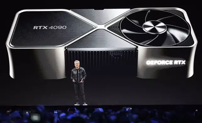 Nvidia founder and CEO Jensen Huang speaks during a Nvidia news conference ahead of the CES tech show Monday, Jan. 6, 2025, in Las Vegas. (AP Photo/Abbie Parr)