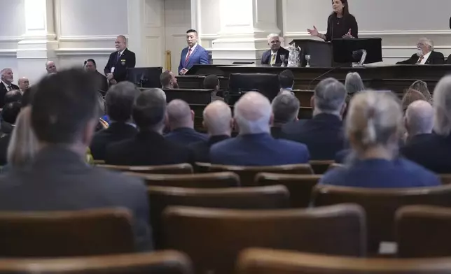 Republican Kelly Ayotte, a former U.S. senator who succeeds fellow Republican Chris Sununu, addresses the House Chamber during her inauguration at the State House, Thursday, Jan. 9, 2025, in Concord, N.H. (AP Photo/Charles Krupa)