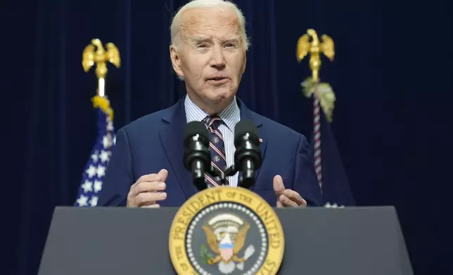 President Joe Biden makes a statement on the latest developments in New Orleans from Camp David, Md., Wednesday, Jan. 1, 2025. (AP Photo/Susan Walsh)