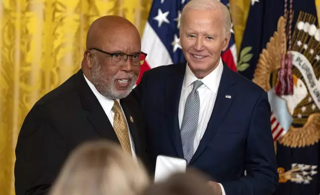 President Joe Biden awards the Presidential Citizens Medal to Rep. Bennie Thompson, D-Miss., during a ceremony in the East Room at the White House, Thursday, Jan. 2, 2025, in Washington. (AP Photo/Mark Schiefelbein)