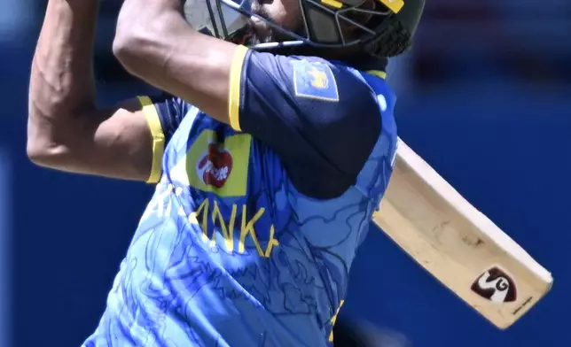 Sri Lanka's Kamindu Mendis plays during the 3rd one day international cricket match between New Zealand and Sri Lanka at Eden Park in Auckland, New Zealand, Saturday, Jan. 11, 2025. (Andrew Cornaga/Photosport via AP)